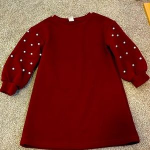 Longsleeve Burgundy Dress with sewn on fake pearls